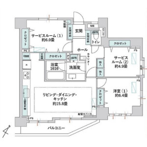 1LDK Mansion in Shirokanedai - Minato-ku Floorplan